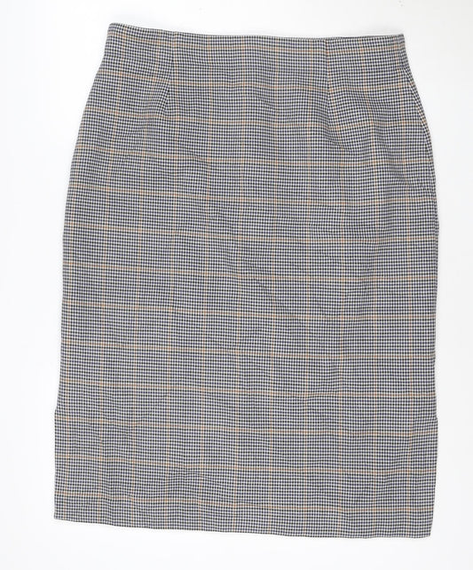 Marks and Spencer Women's Blue Check Pencil Skirt Size 16 Lined Workwear