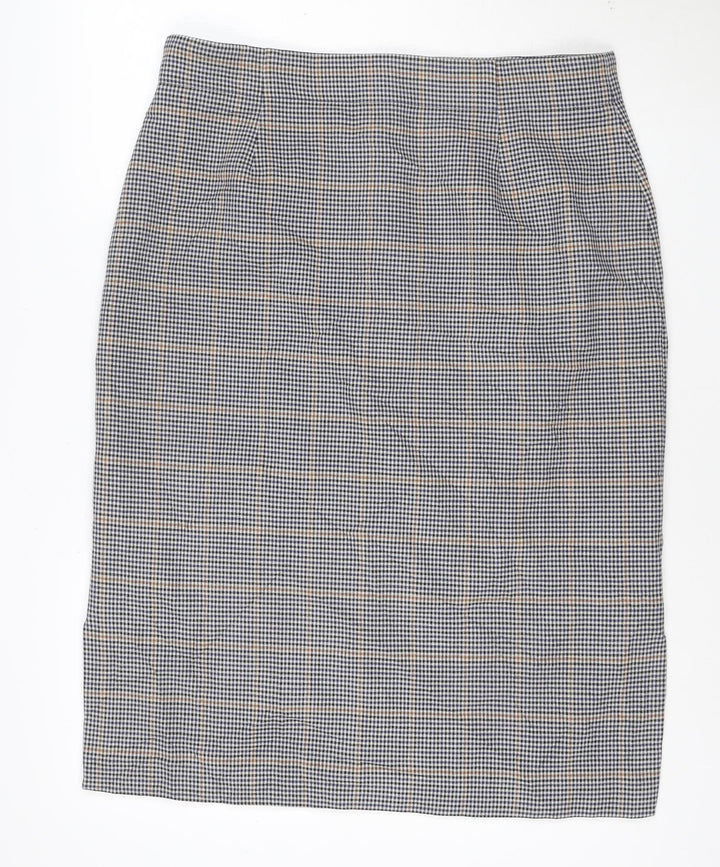 Marks and Spencer Women's Blue Check Pencil Skirt Size 16 Lined Workwear