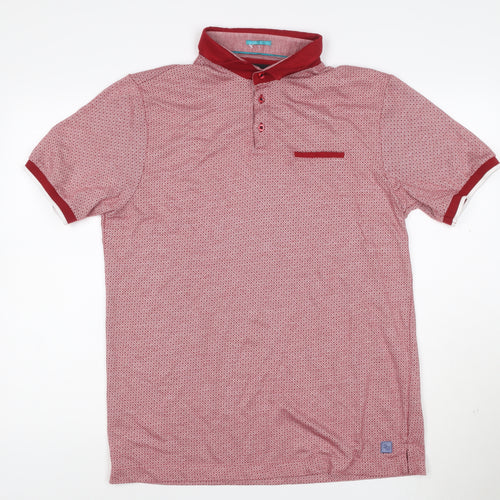 Remus Uomo Jeans Mens Red Geometric Pattern Polo Shirt XL