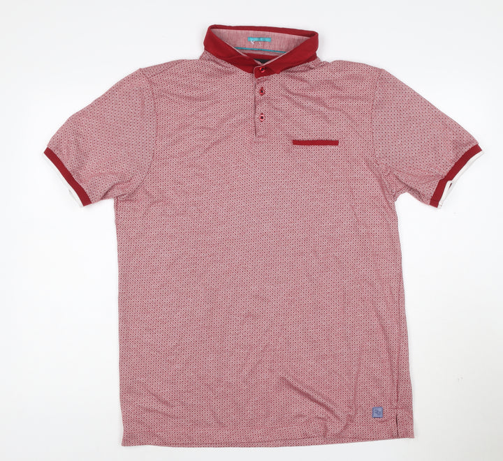 Remus Uomo Jeans Mens Red Geometric Pattern Polo Shirt XL
