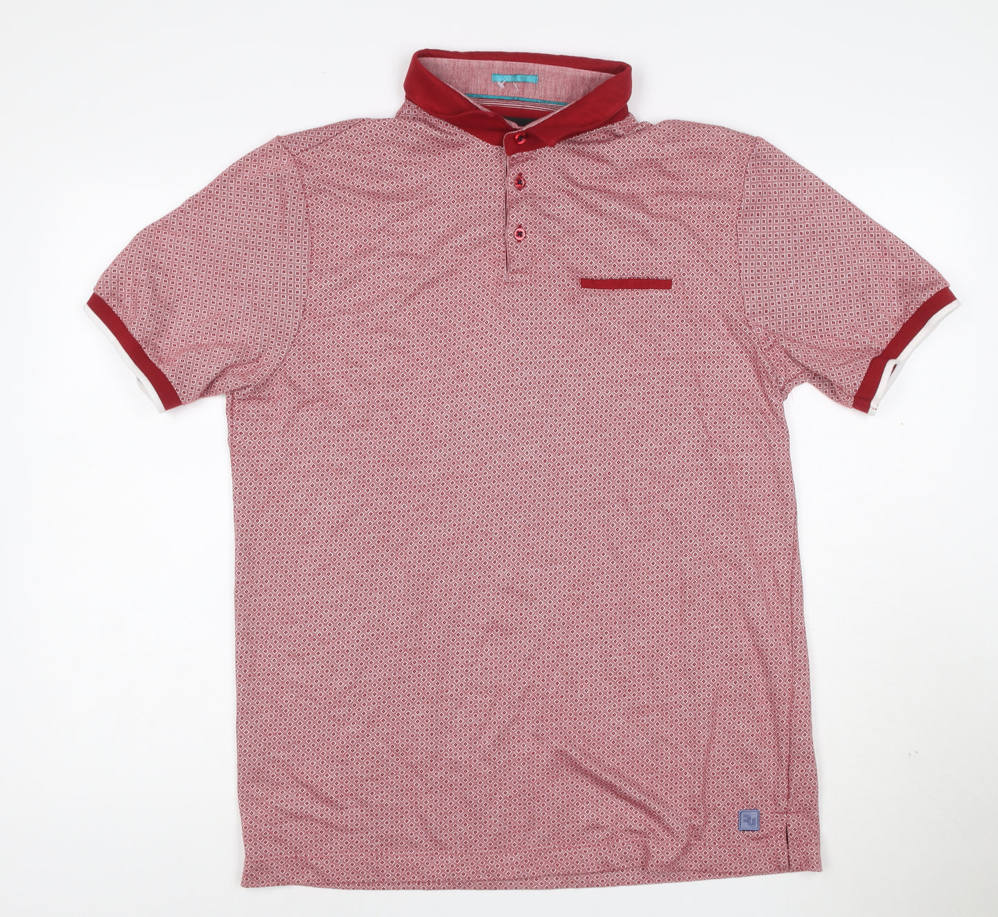 Remus Uomo Jeans Mens Red Geometric Pattern Polo Shirt XL