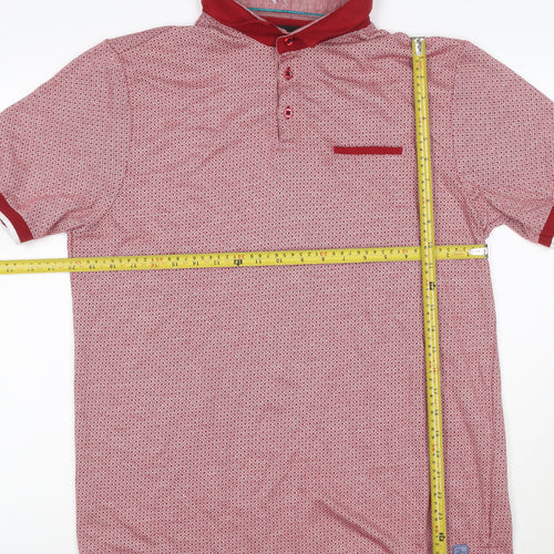 Remus Uomo Jeans Mens Red Geometric Pattern Polo Shirt XL