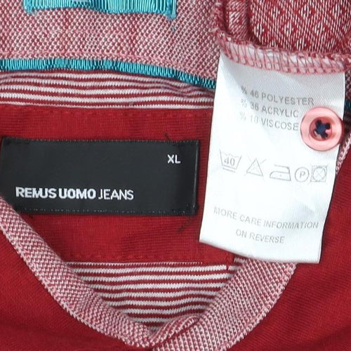 Remus Uomo Jeans Mens Red Geometric Pattern Polo Shirt XL