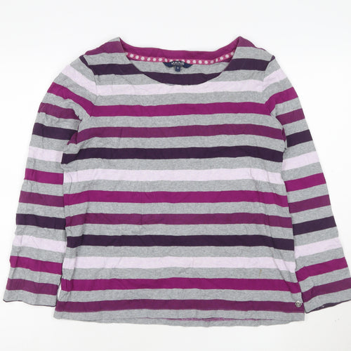 Maine New England Womens Multicoloured Striped Long Sleeve Cotton T-Shirt Size 16