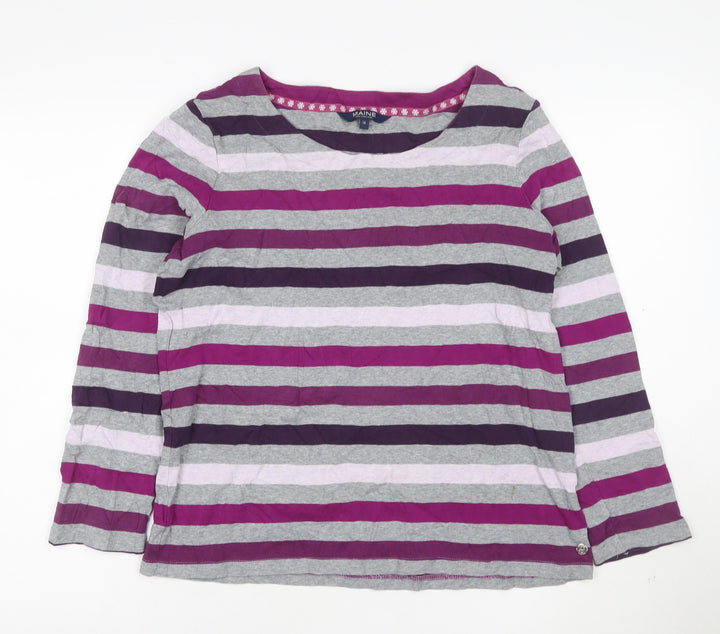 Maine New England Womens Multicoloured Striped Long Sleeve Cotton T-Shirt Size 16