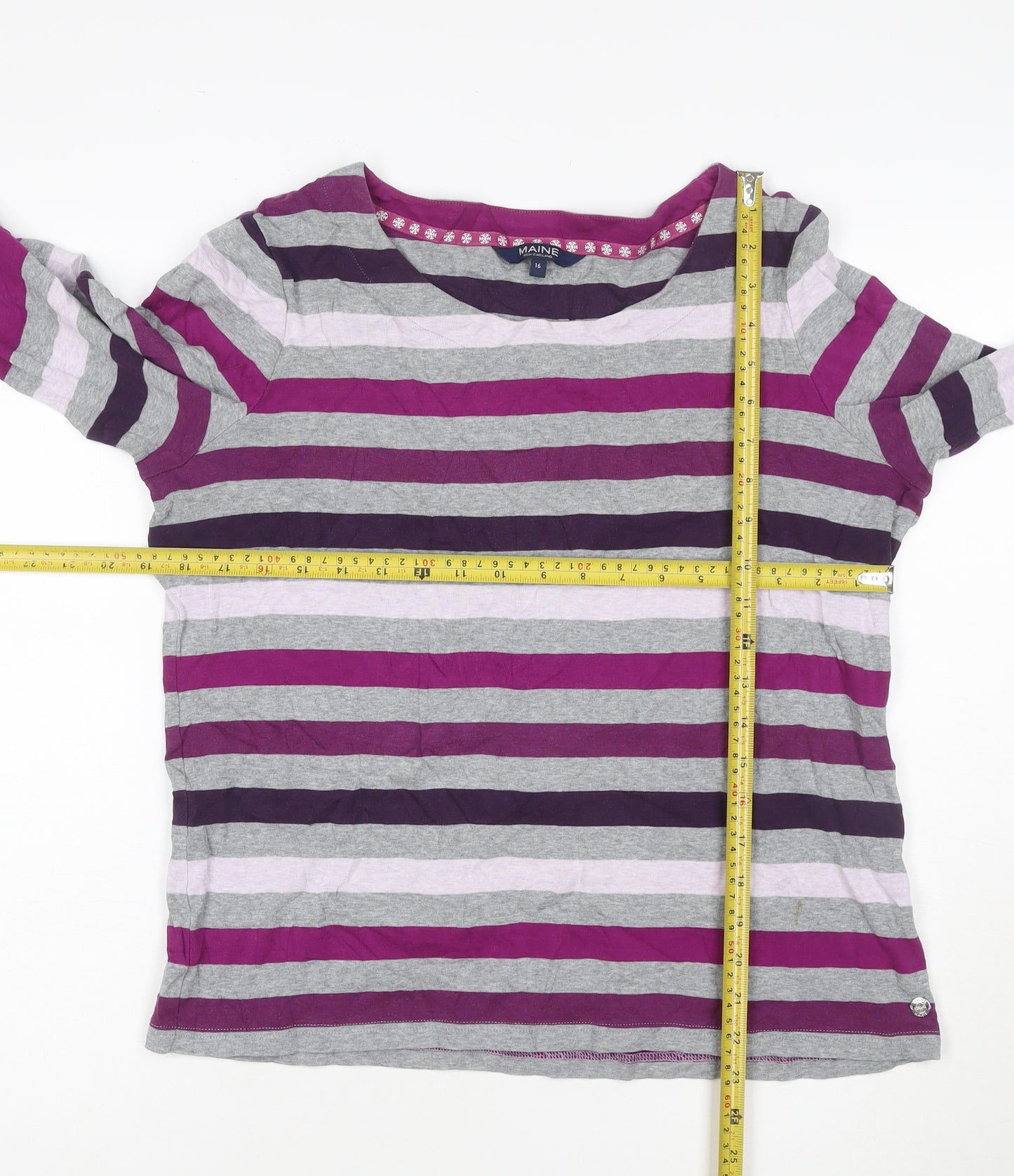 Maine New England Womens Multicoloured Striped Long Sleeve Cotton T-Shirt Size 16