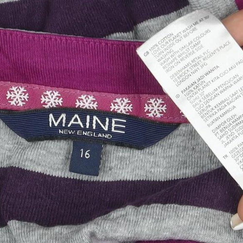 Maine New England Womens Multicoloured Striped Long Sleeve Cotton T-Shirt Size 16