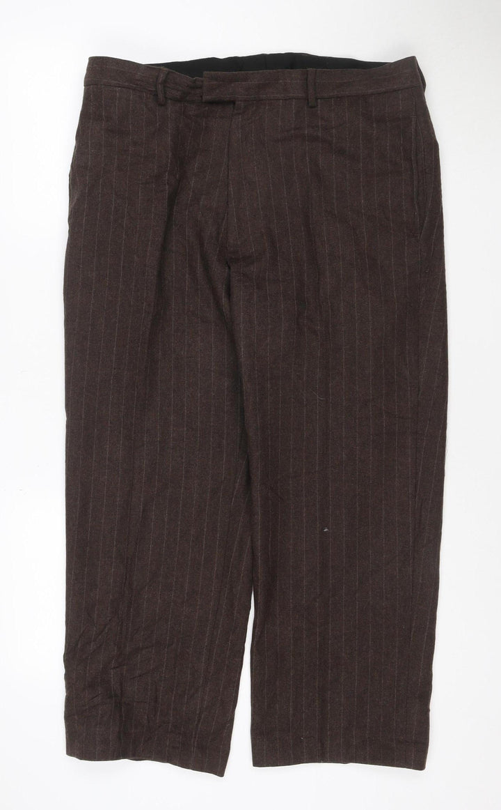 Linea Men’s Brown Wool Blend Pinstripe Dress Trousers 36L