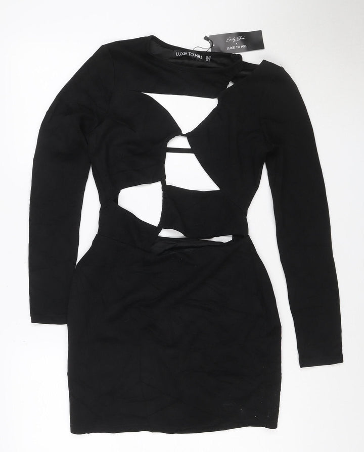 Luxe To Kill Women's Black Cut Out Long Sleeve Bodycon Party Dress M