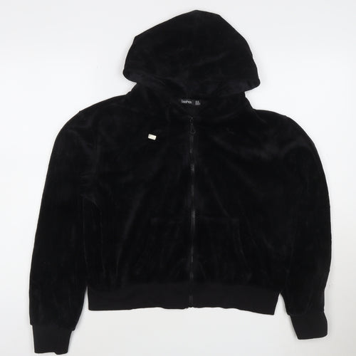 Boohoo Womens Black Velour Full Zip Hoodie UK 14