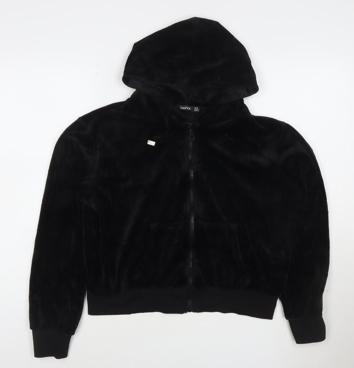 Boohoo Womens Black Velour Full Zip Hoodie UK 14