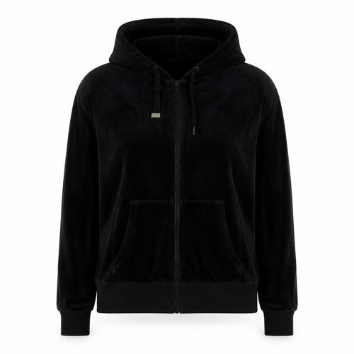 Boohoo Womens Black Velour Full Zip Hoodie UK 14