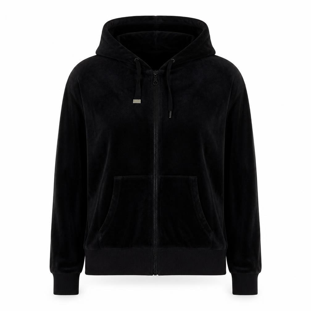 Boohoo Womens Black Velour Full Zip Hoodie UK 14