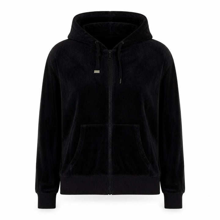 Boohoo Womens Black Velour Full Zip Hoodie UK 14