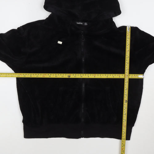 Boohoo Womens Black Velour Full Zip Hoodie UK 14