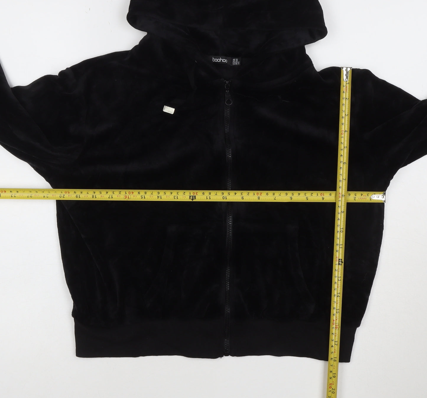Boohoo Womens Black Velour Full Zip Hoodie UK 14