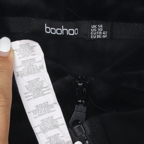 Boohoo Womens Black Velour Full Zip Hoodie UK 14
