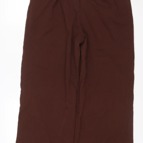 Stradivarius Women Brown Wide-Leg Trousers UK 14