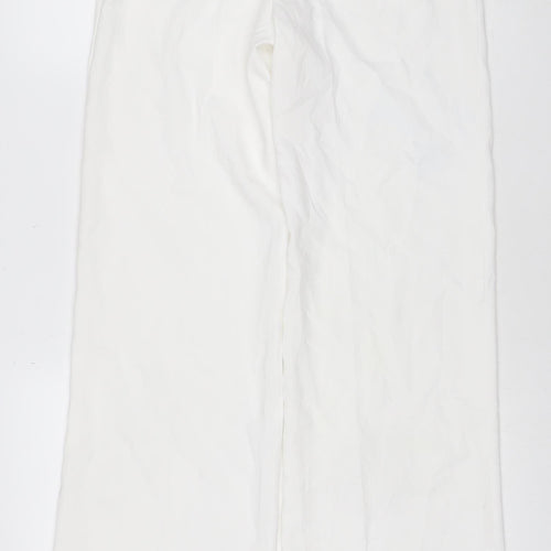 Zara Womens White Wide-Leg Trousers Size S Polyester