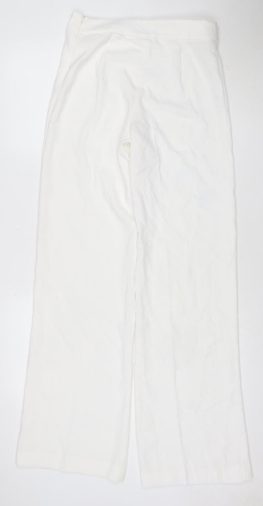 Zara Womens White Wide-Leg Trousers Size S Polyester