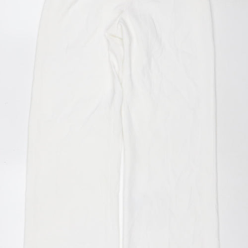 Zara Womens White Wide-Leg Trousers Size S Polyester