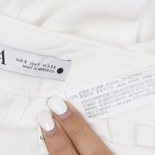 Zara Womens White Wide-Leg Trousers Size S Polyester