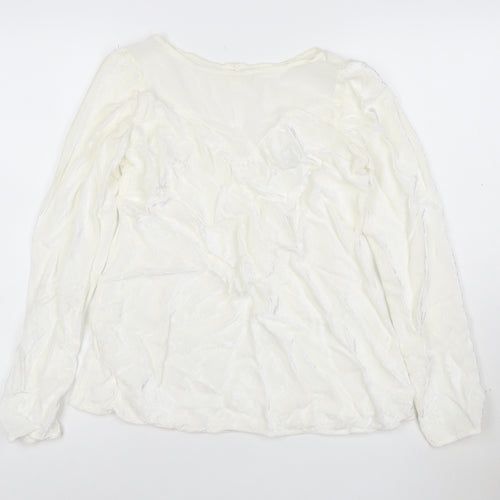 Ghost Women Ivory Viscose Long Sleeve V-Neck Blouse M