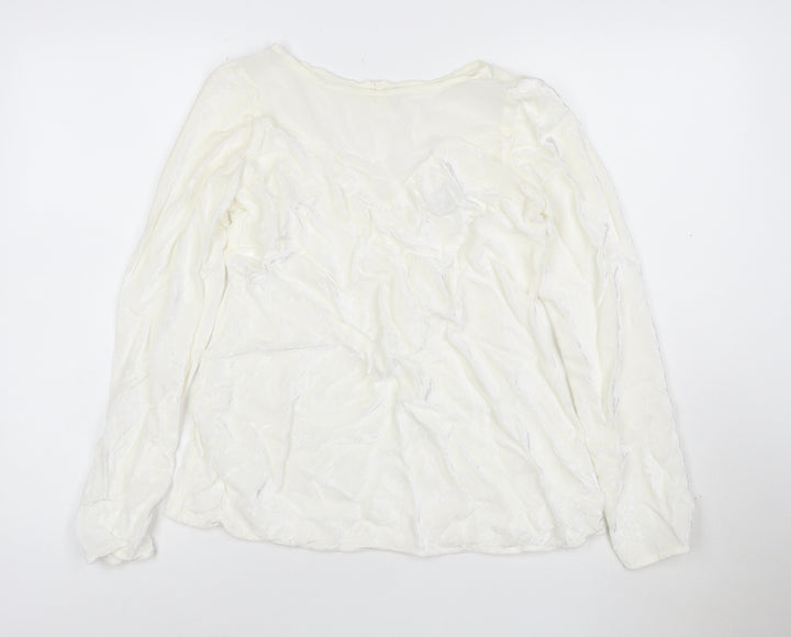 Ghost Women Ivory Viscose Long Sleeve V-Neck Blouse M