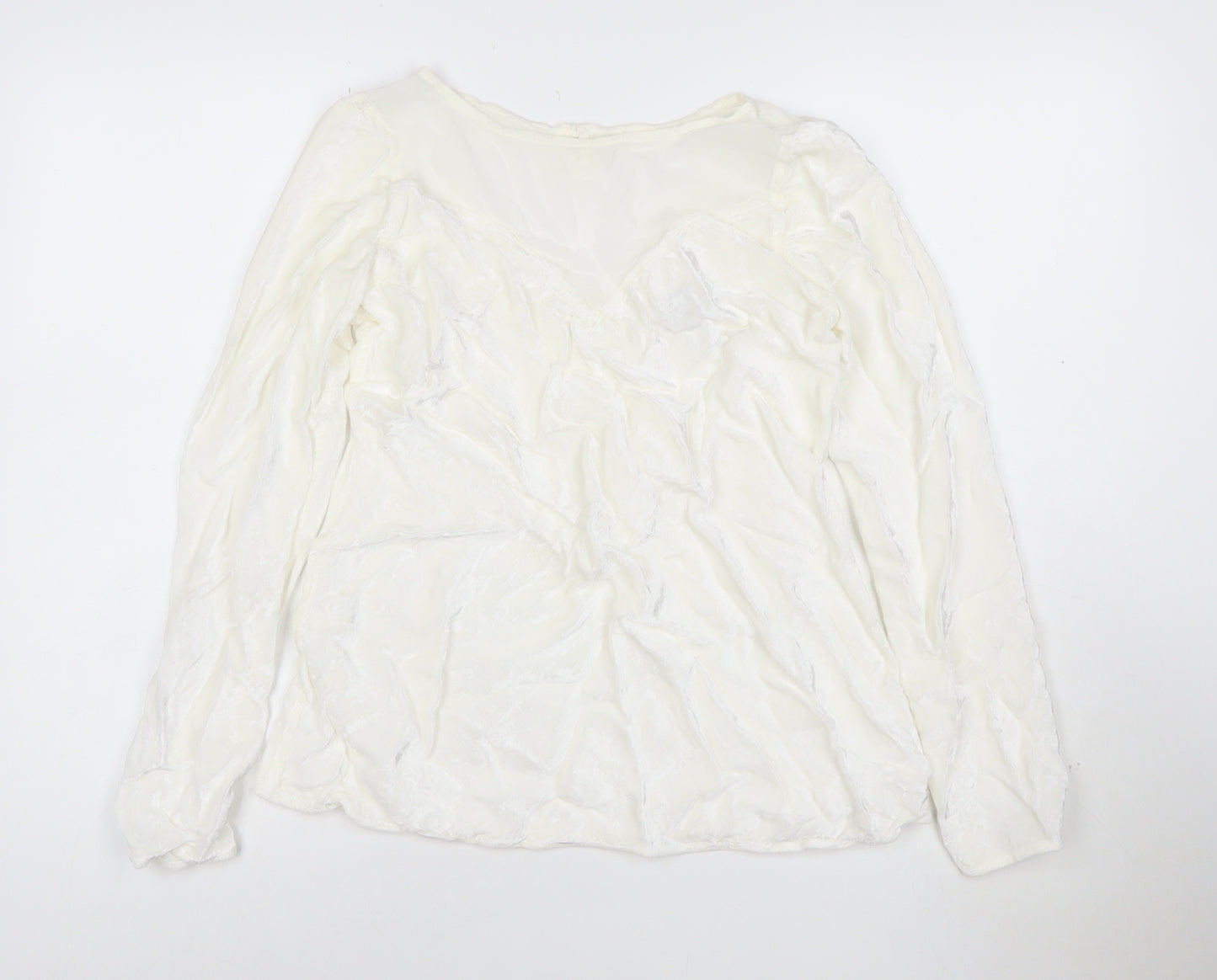Ghost Women Ivory Viscose Long Sleeve V-Neck Blouse M