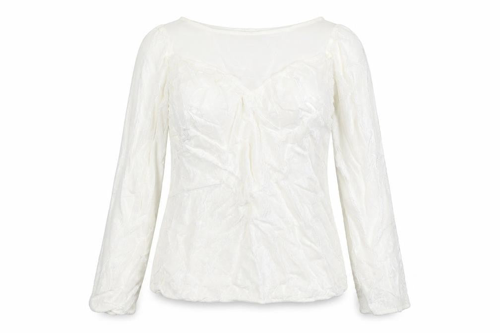 Front view of Ghost Women Ivory Viscose Long Sleeve V-Neck Blouse M