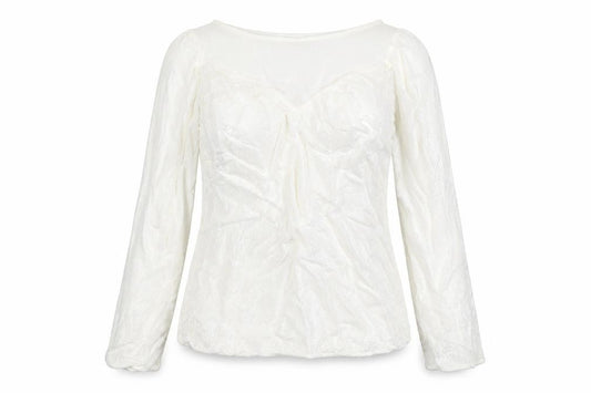 Front view of Ghost Women Ivory Viscose Long Sleeve V-Neck Blouse M