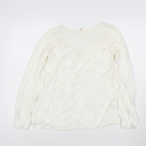 Ghost Women Ivory Viscose Long Sleeve V-Neck Blouse M