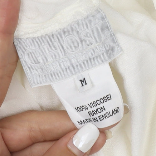 Ghost Women Ivory Viscose Long Sleeve V-Neck Blouse M