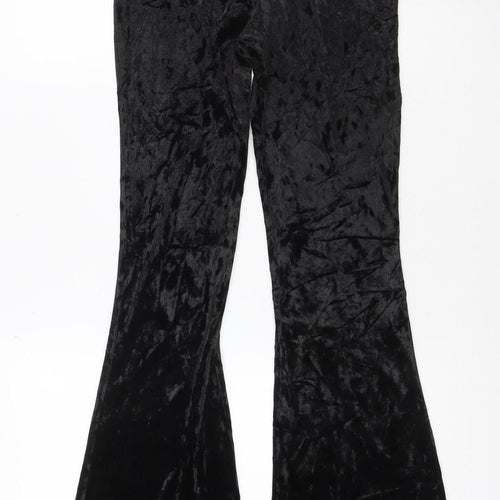 Topshop Women’s Black Velvet Flared Trousers Size 10