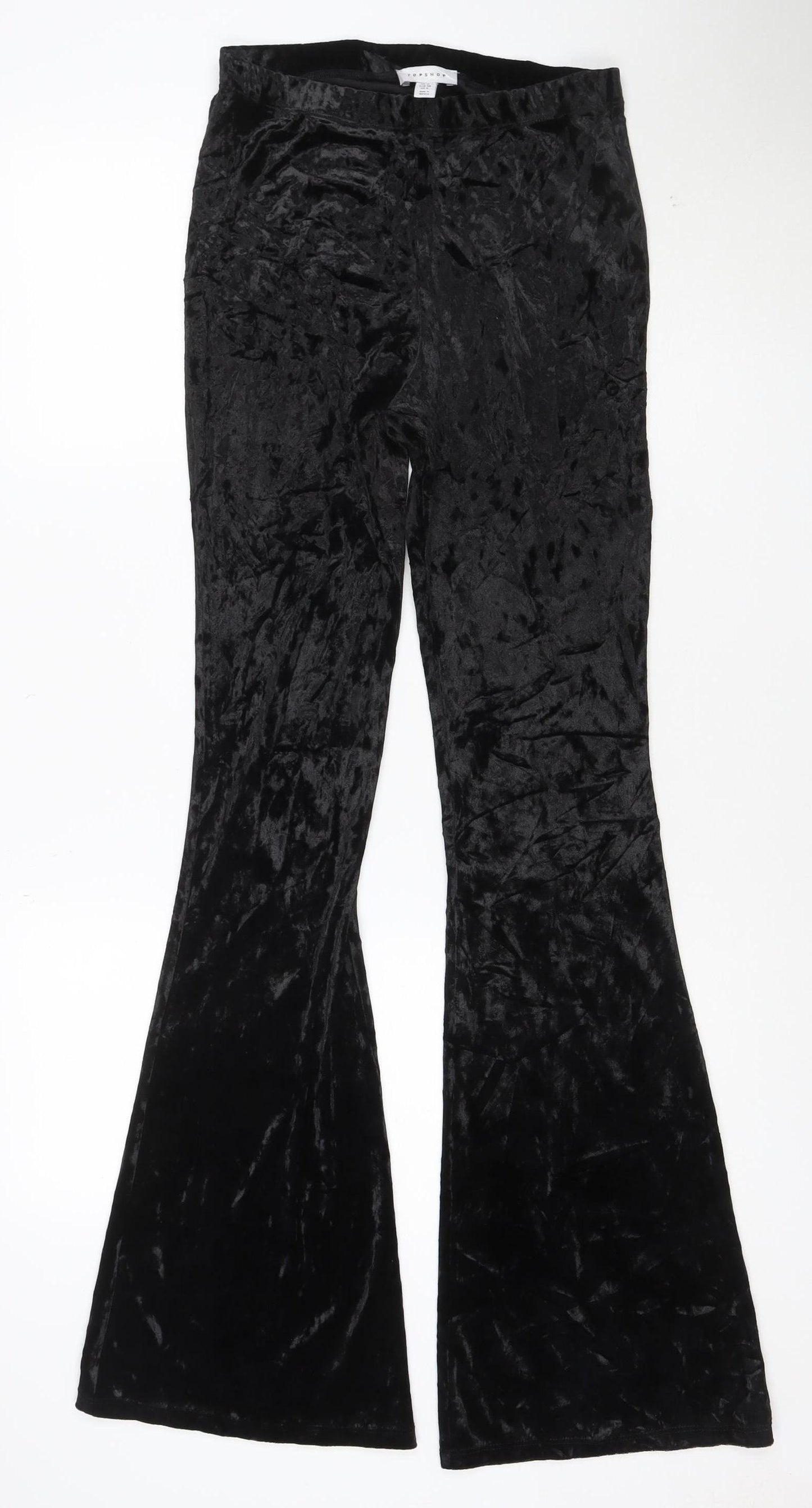 Topshop Women’s Black Velvet Flared Trousers Size 10