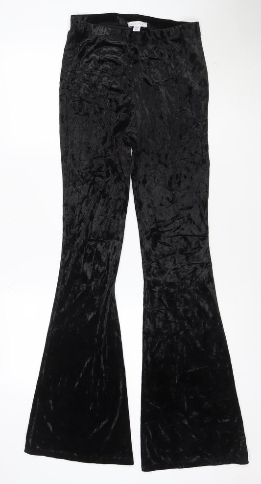 Topshop Women’s Black Velvet Flared Trousers Size 10