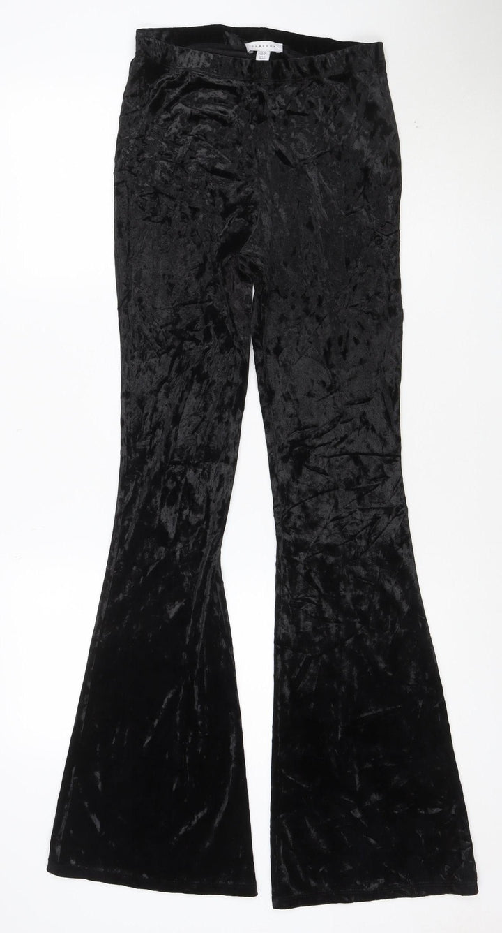 Topshop Women’s Black Velvet Flared Trousers Size 10