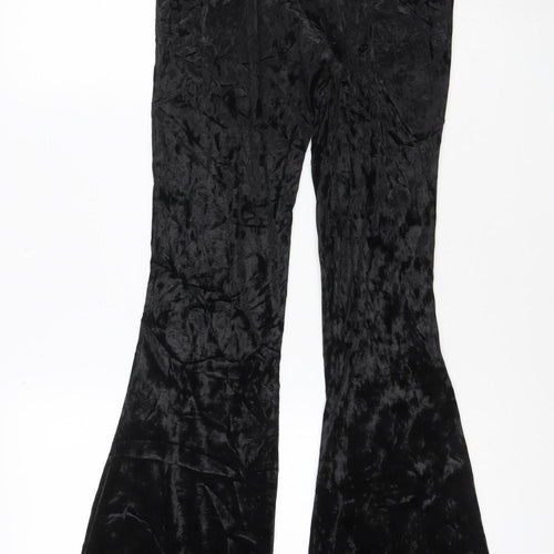 Topshop Women’s Black Velvet Flared Trousers Size 10