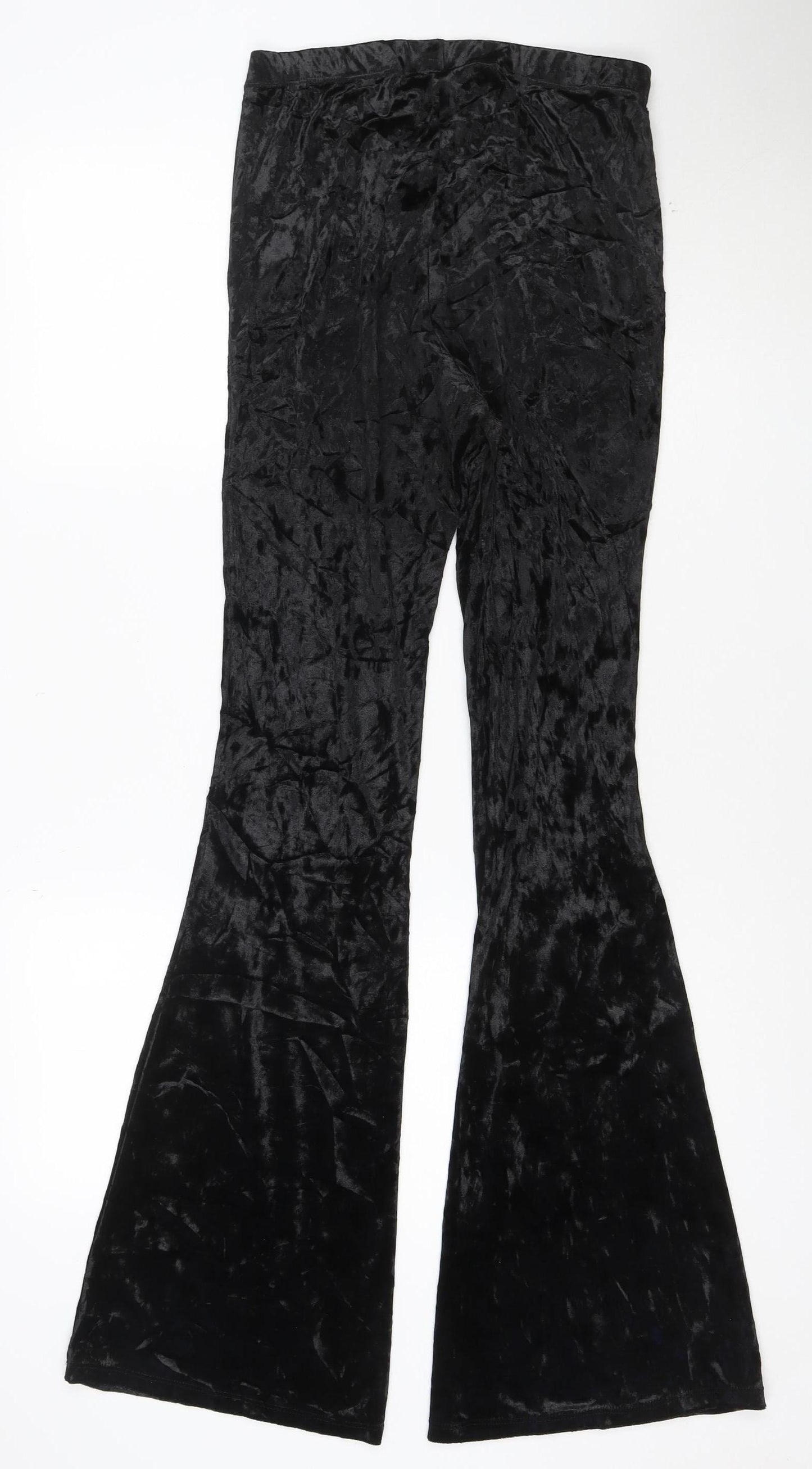 Topshop Women’s Black Velvet Flared Trousers Size 10