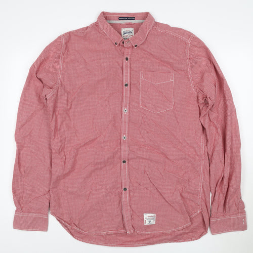 Superdry Men's Red Check Oxford Long Sleeve Cotton Shirt L