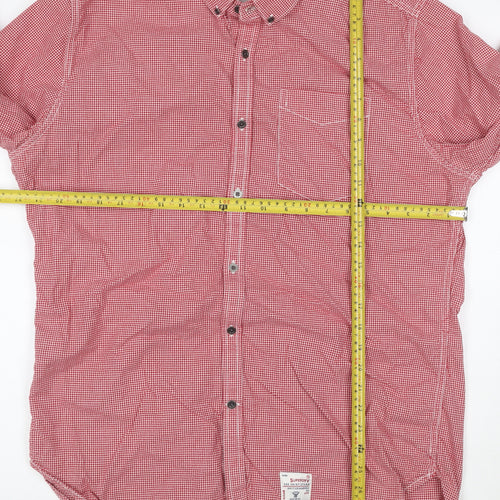 Superdry Men's Red Check Oxford Long Sleeve Cotton Shirt L