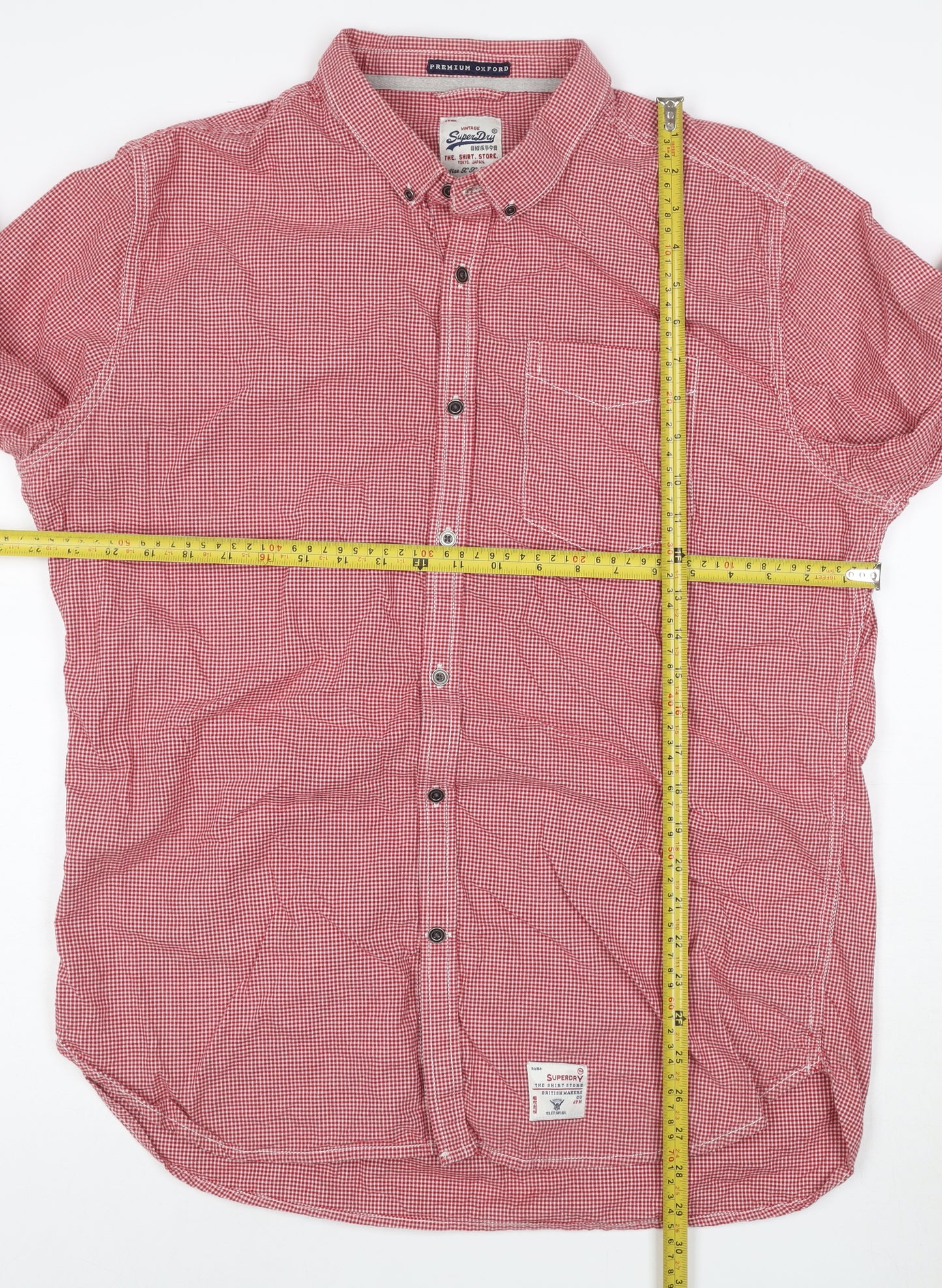 Superdry Men's Red Check Oxford Long Sleeve Cotton Shirt L
