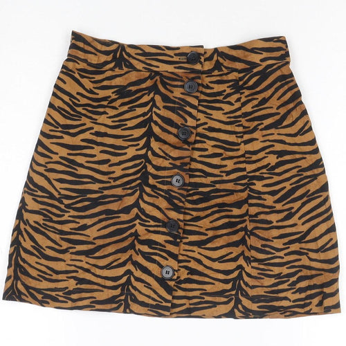H&M Divided Women's Brown Animal Print Button A-Line Skirt Size 6