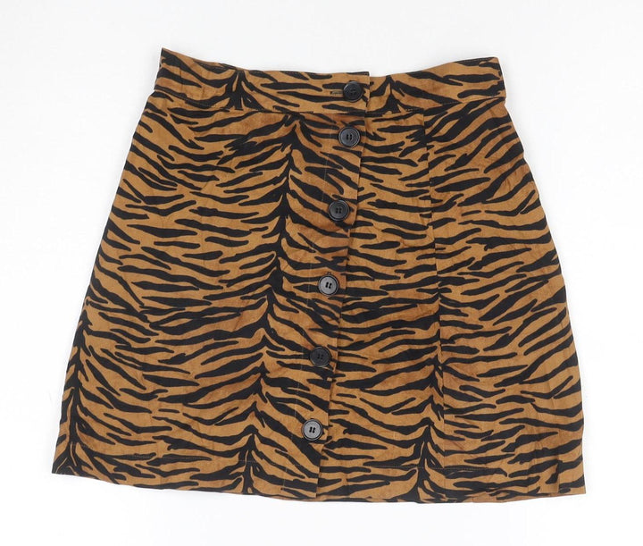 H&M Divided Women's Brown Animal Print Button A-Line Skirt Size 6