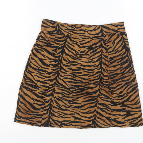 H&M Divided Women's Brown Animal Print Button A-Line Skirt Size 6