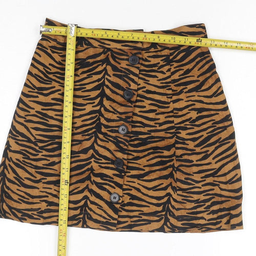 H&M Divided Women's Brown Animal Print Button A-Line Skirt Size 6
