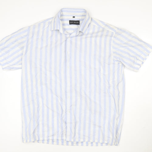 Kurt Muller Men's Blue Striped 2XL Cotton Short Sleeve Shirt