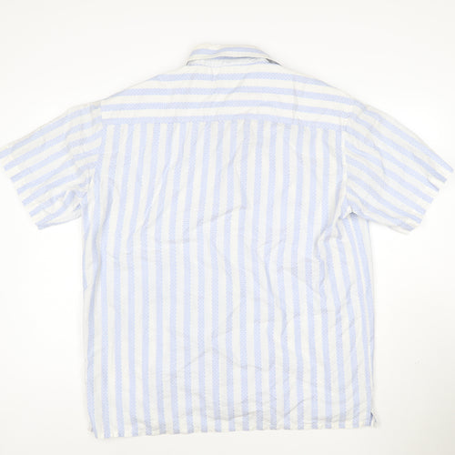 Kurt Muller Men's Blue Striped 2XL Cotton Short Sleeve Shirt
