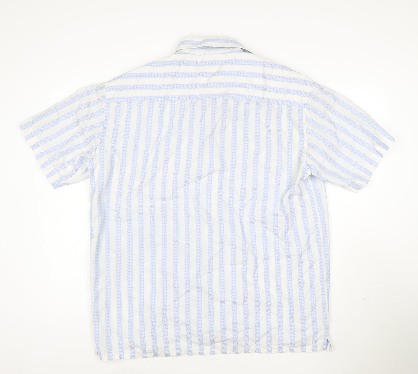 Kurt Muller Men's Blue Striped 2XL Cotton Short Sleeve Shirt