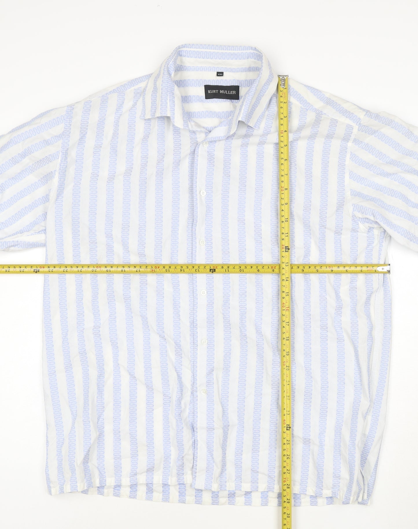 Kurt Muller Men's Blue Striped 2XL Cotton Short Sleeve Shirt